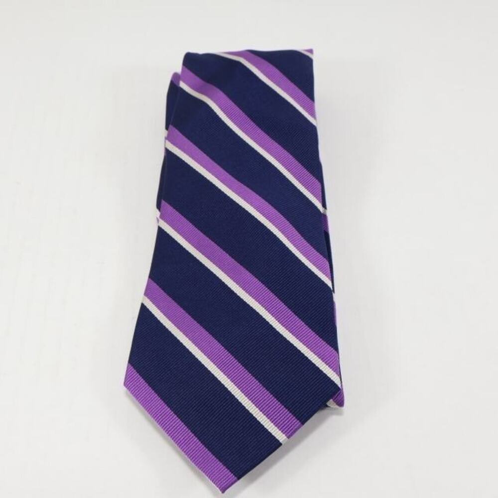 Lands End Mens Tie Silk Stripe Repp Purple Blue Classic Business Preppy Necktie